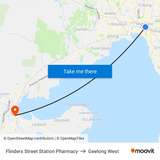 Flinders Street Station Pharmacy to Geelong West map