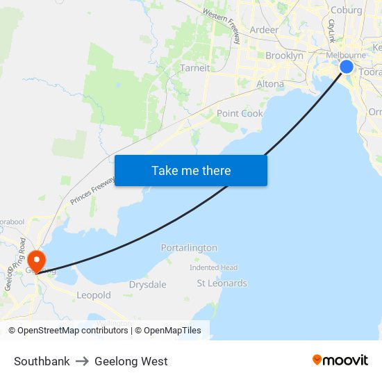 Southbank to Geelong West map