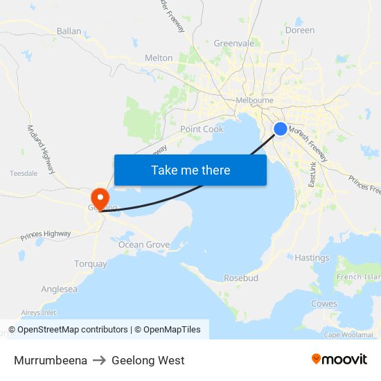 Murrumbeena to Geelong West map