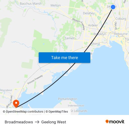 Broadmeadows to Geelong West map