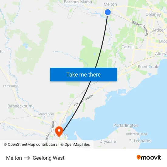 Melton to Geelong West map