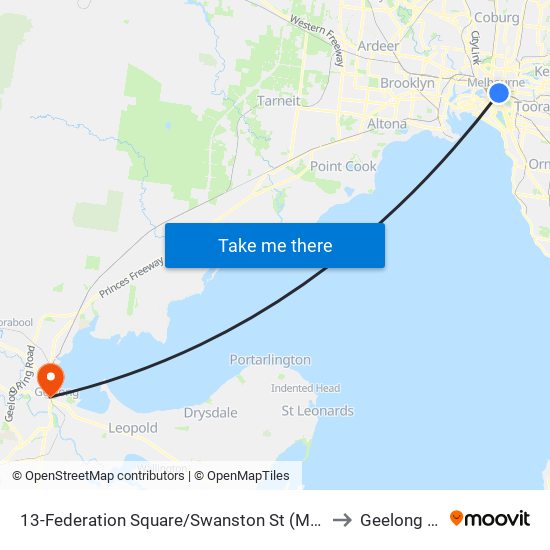 13-Federation Square/Swanston St (Melbourne City) to Geelong West map