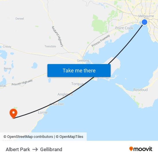 Albert Park to Gellibrand map