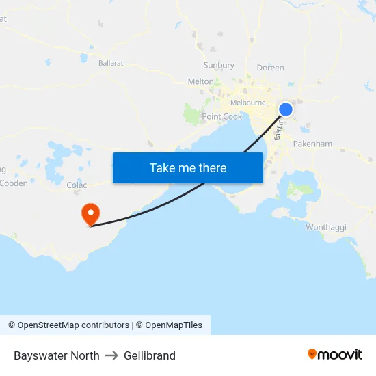 Bayswater North to Gellibrand map