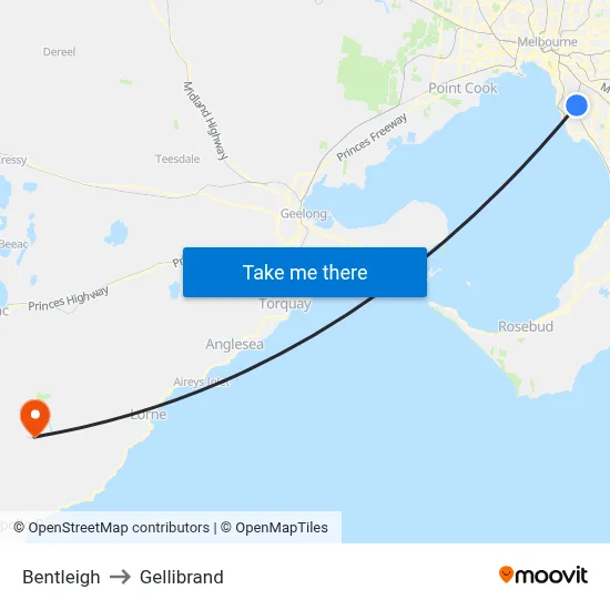 Bentleigh to Gellibrand map