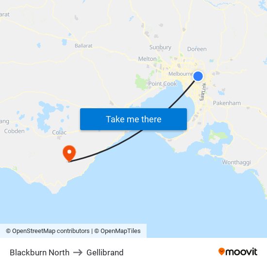 Blackburn North to Gellibrand map