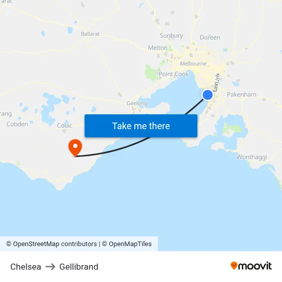 Chelsea to Gellibrand map