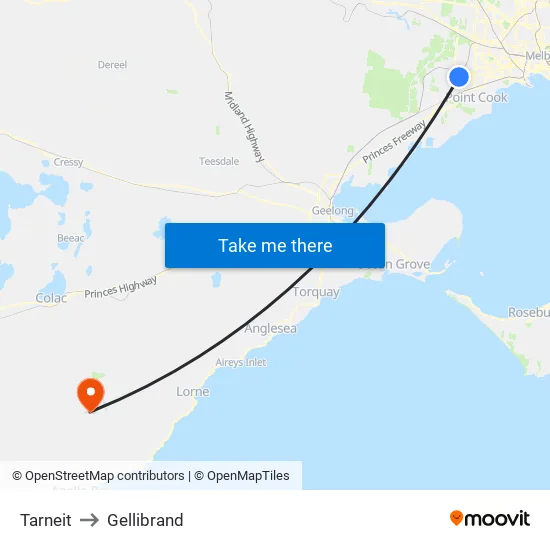 Tarneit to Gellibrand map