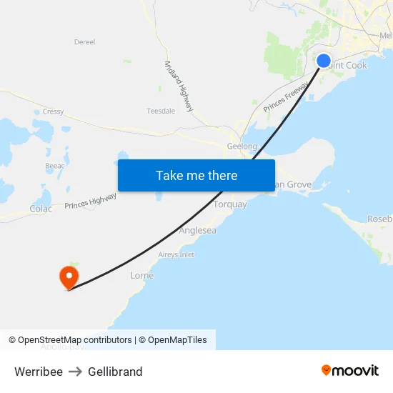 Werribee to Gellibrand map