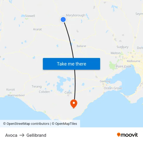 Avoca to Gellibrand map