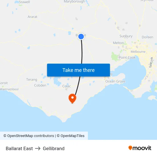 Ballarat East to Gellibrand map