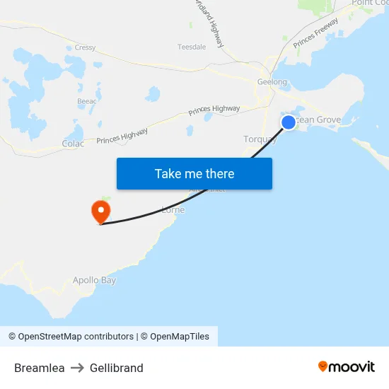 Breamlea to Gellibrand map