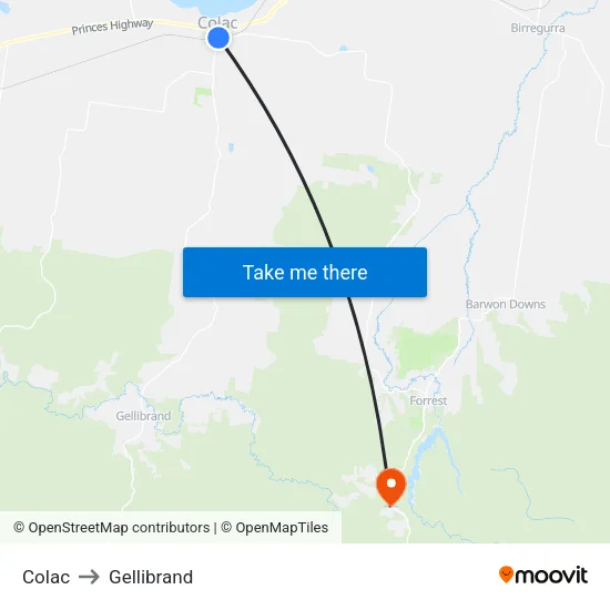 Colac to Gellibrand map