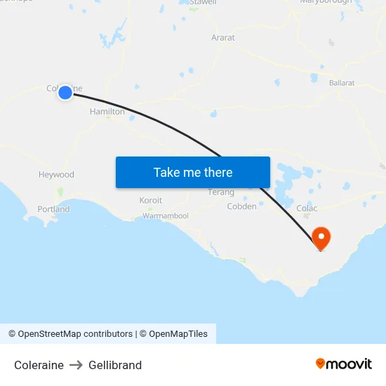 Coleraine to Gellibrand map