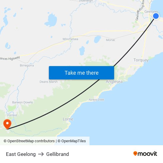 East Geelong to Gellibrand map