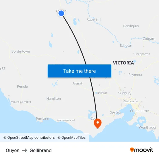 Ouyen to Gellibrand map