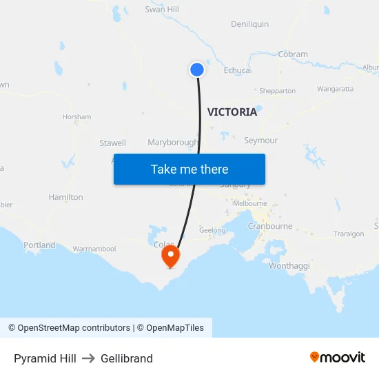 Pyramid Hill to Gellibrand map