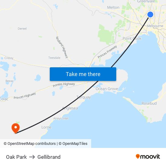 Oak Park to Gellibrand map