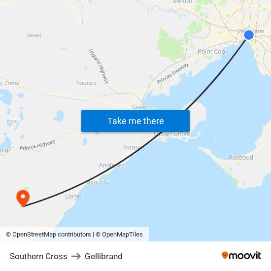 Southern Cross to Gellibrand map