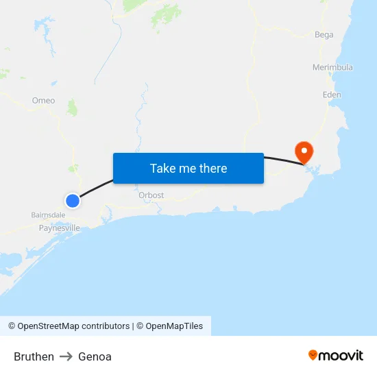 Bruthen to Genoa map