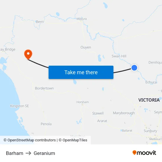 Barham to Geranium map