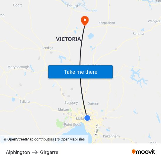 Alphington to Girgarre map