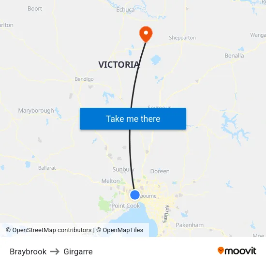 Braybrook to Girgarre map