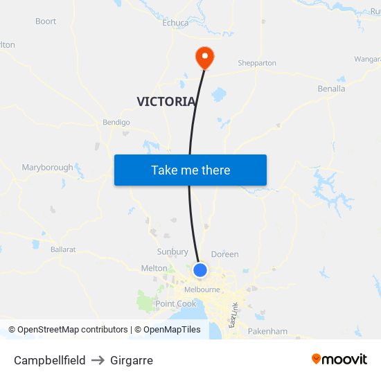 Campbellfield to Girgarre map