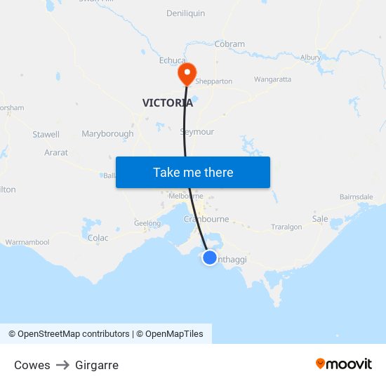 Cowes to Girgarre map