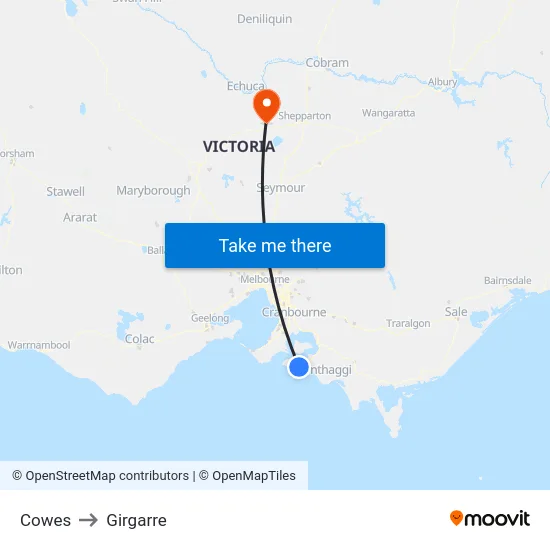 Cowes to Girgarre map