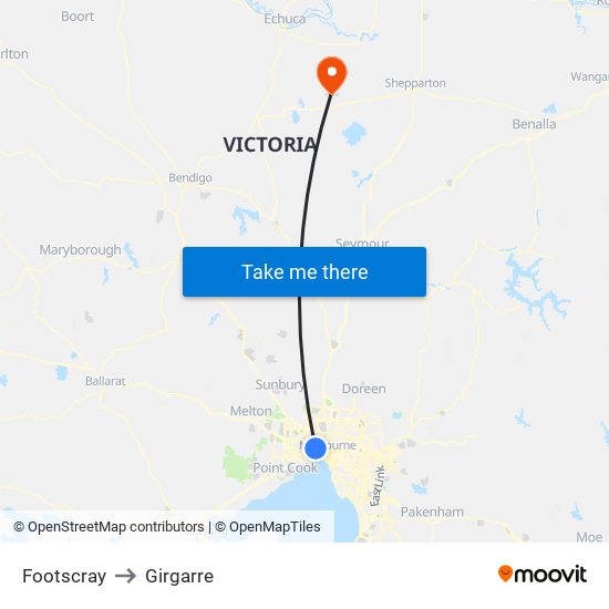 Footscray to Girgarre map