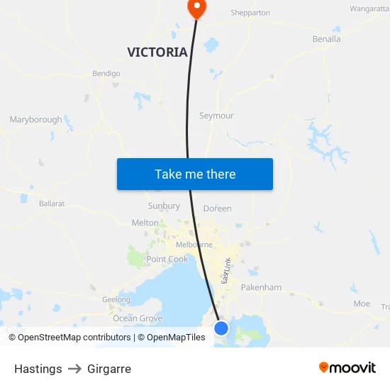 Hastings to Girgarre map
