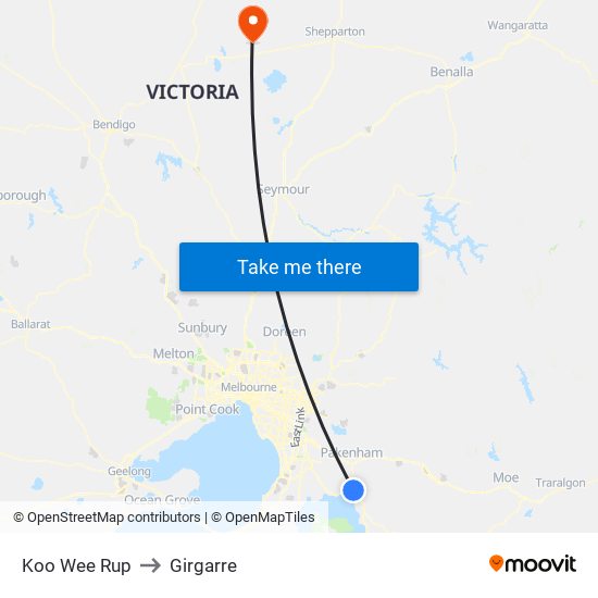 Koo Wee Rup to Girgarre map