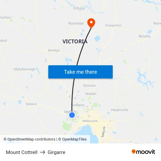 Mount Cottrell to Girgarre map
