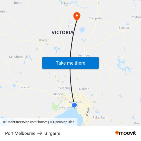 Port Melbourne to Girgarre map