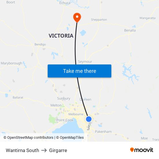 Wantirna South to Girgarre map