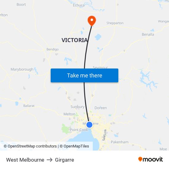 West Melbourne to Girgarre map