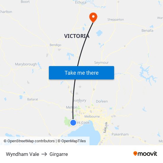 Wyndham Vale to Girgarre map