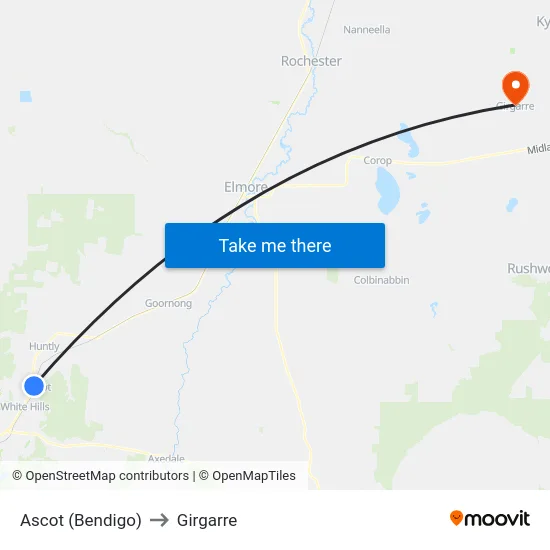 Ascot (Bendigo) to Girgarre map