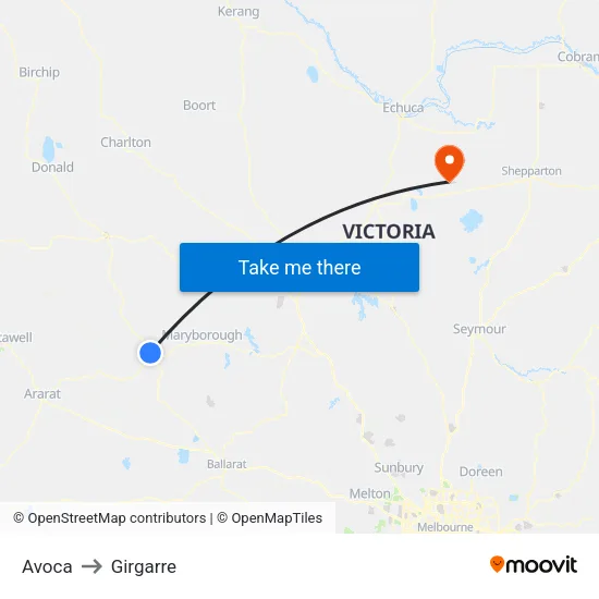 Avoca to Girgarre map