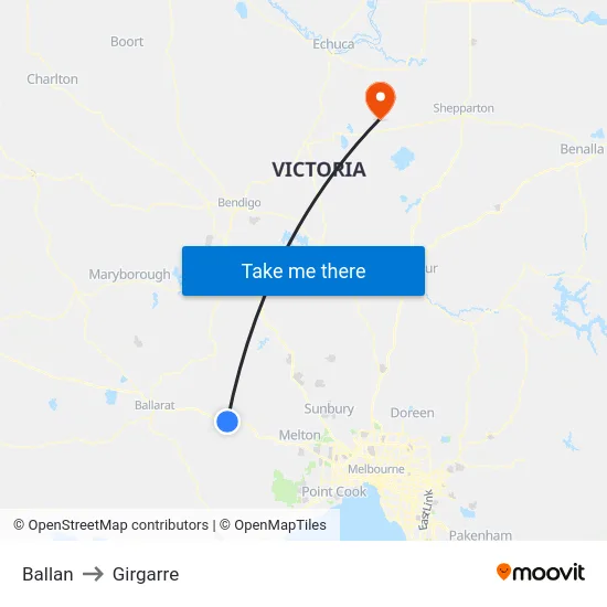 Ballan to Girgarre map