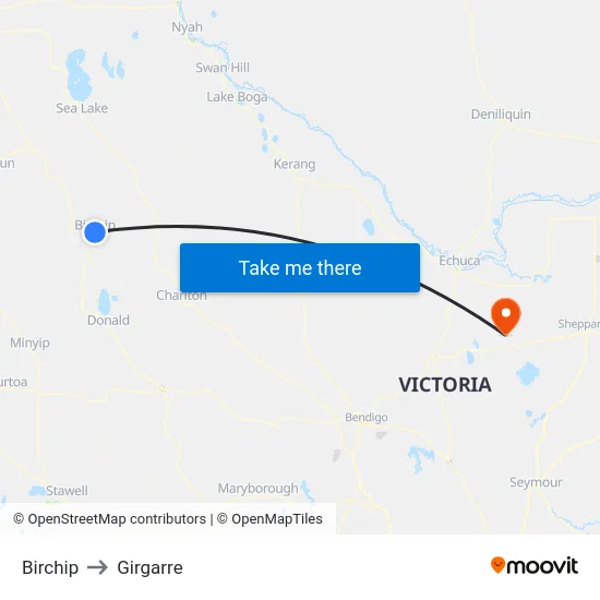 Birchip to Girgarre map