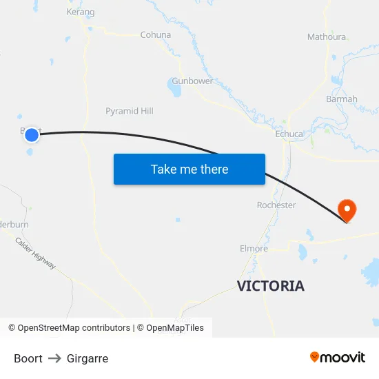 Boort to Girgarre map