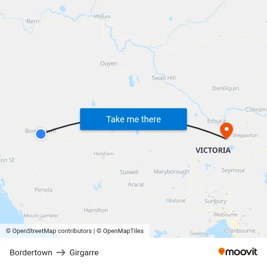 Bordertown to Girgarre map