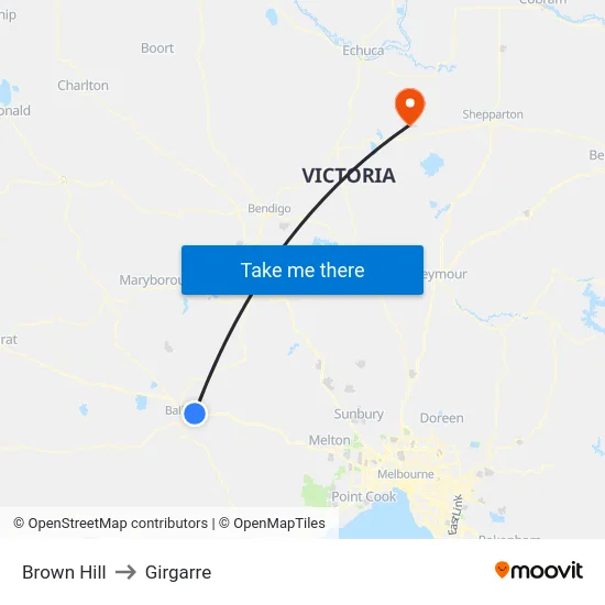 Brown Hill to Girgarre map