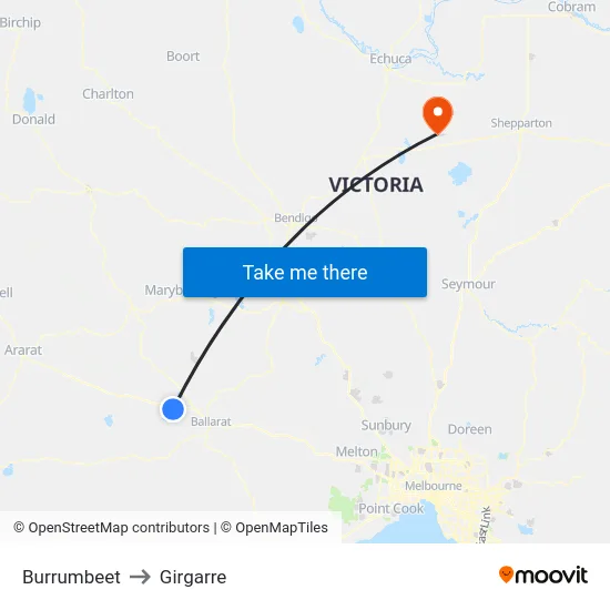 Burrumbeet to Girgarre map