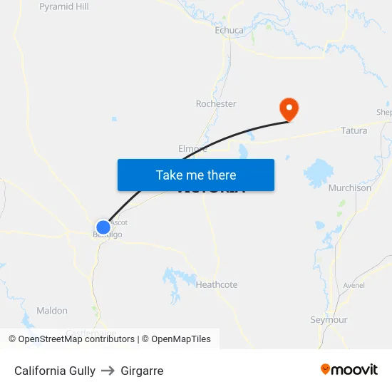 California Gully to Girgarre map