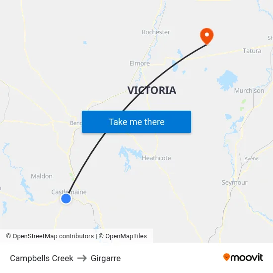 Campbells Creek to Girgarre map