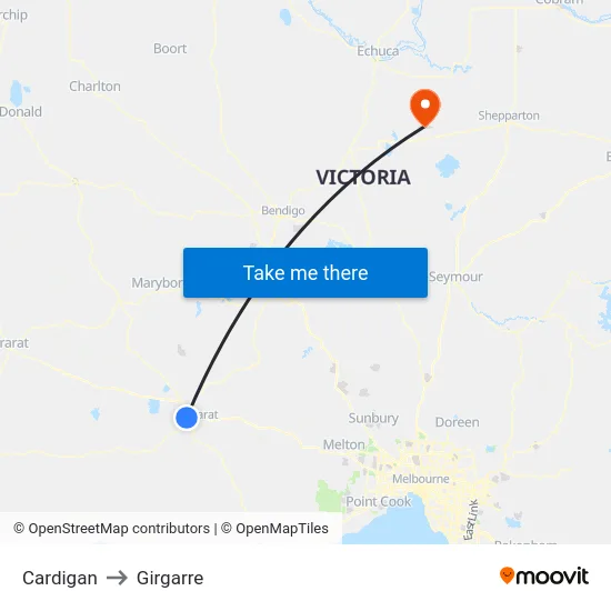 Cardigan to Girgarre map