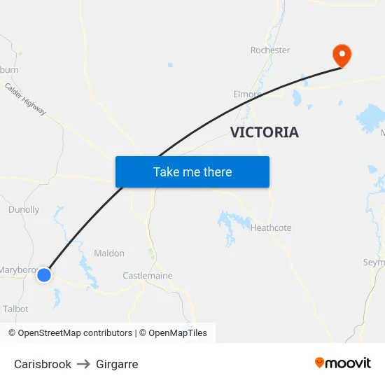 Carisbrook to Girgarre map